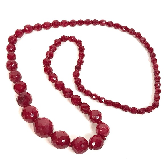 Long Vintage Beaded Necklace Faceted Glass Jewels - Picture 3 of 6